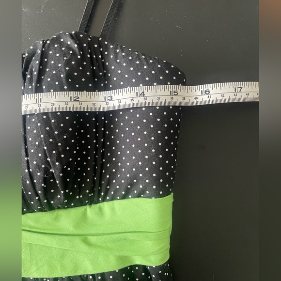 Black Spaghetti Straps "Polkadot Dress" Green Tie - Size 8 - Picture 6 of 10